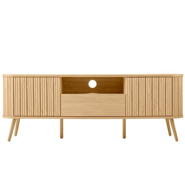Damien 70 in. Farmhouse Curved TV Stand with Drawer and Storage Doors Fits TVs up to 75 in. with Cable Management - JONATHAN Y